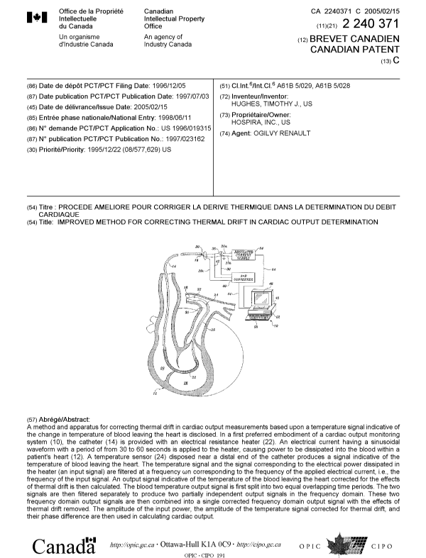 Canadian Patent Document 2240371. Cover Page 20050121. Image 1 of 1