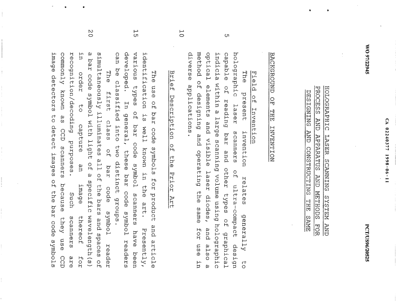 Canadian Patent Document 2240377. Description 20010727. Image 1 of 203