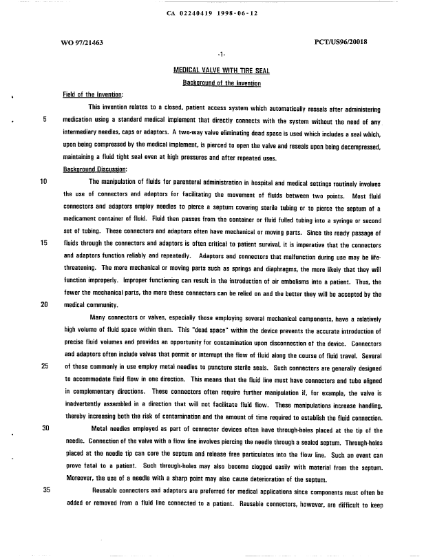 Document de brevet canadien 2240419. Description 19980612. Image 1 de 17