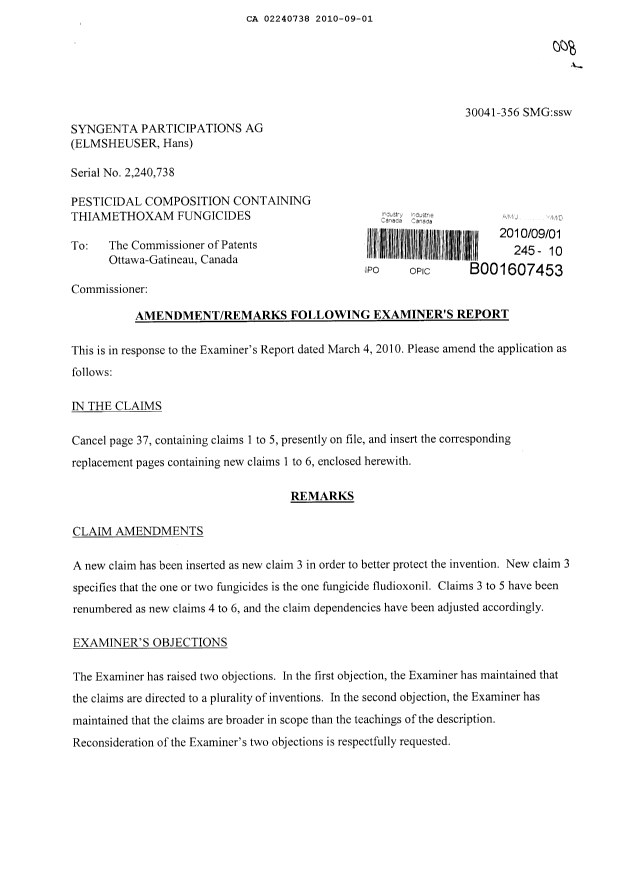 Canadian Patent Document 2240738. Prosecution-Amendment 20100901. Image 1 of 11