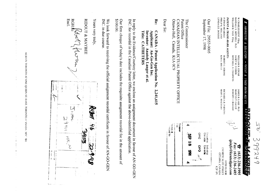Canadian Patent Document 2241615. Assignment 19980918. Image 1 of 2