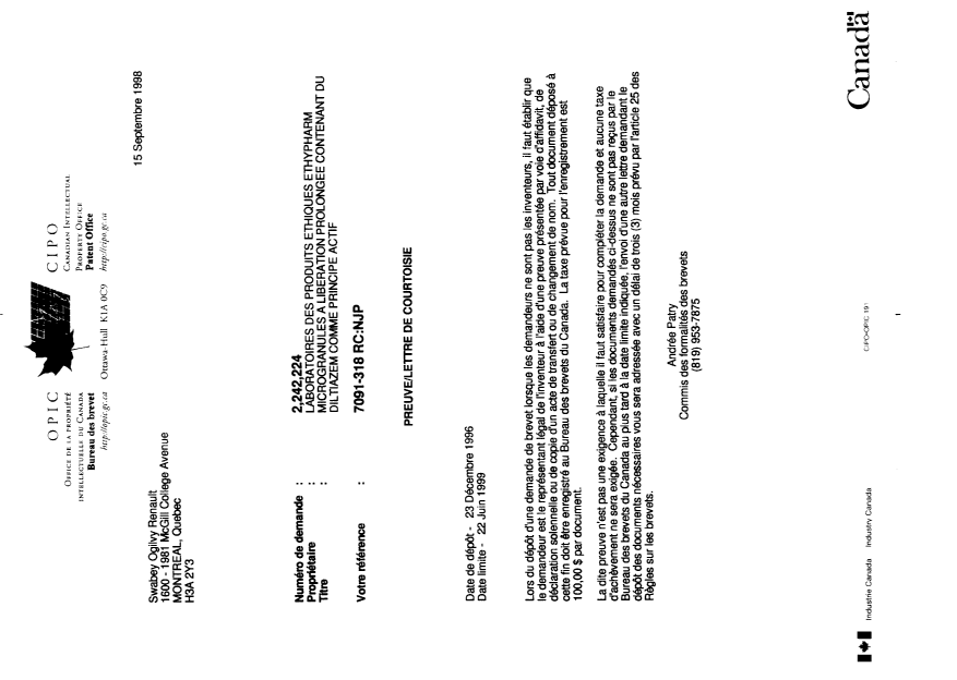 Canadian Patent Document 2242224. Correspondence 19971215. Image 1 of 1