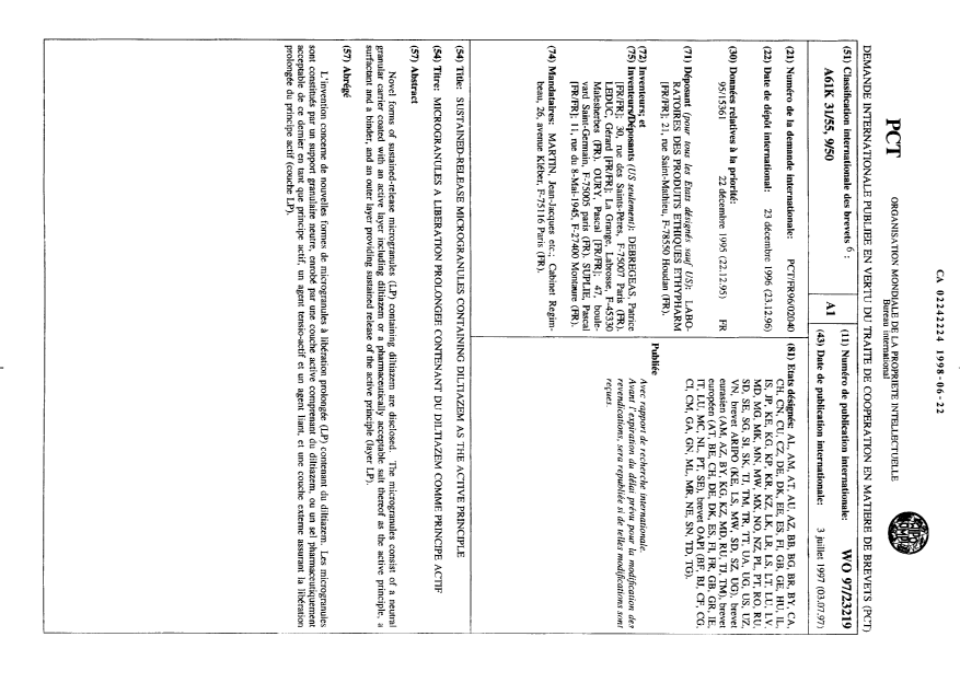 Document de brevet canadien 2242224. Abrégé 19971222. Image 1 de 1