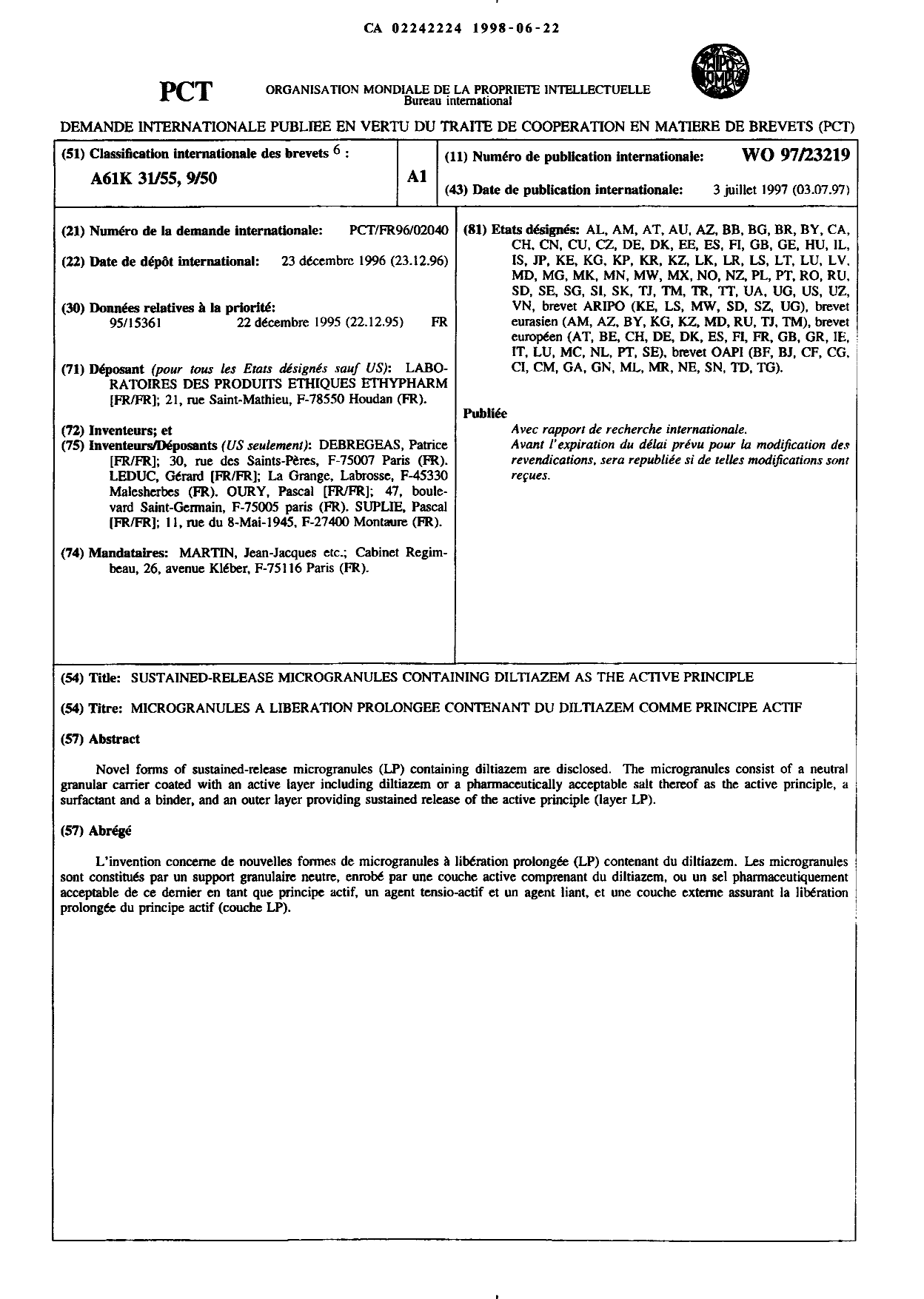 Document de brevet canadien 2242224. Abrégé 20021203. Image 1 de 1