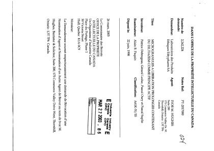 Document de brevet canadien 2242224. Correspondance 20021227. Image 1 de 3