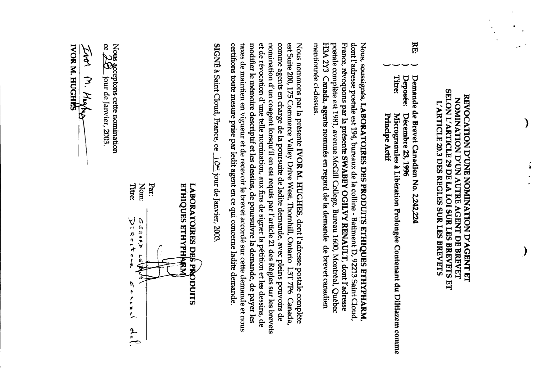 Document de brevet canadien 2242224. Correspondance 20021227. Image 3 de 3