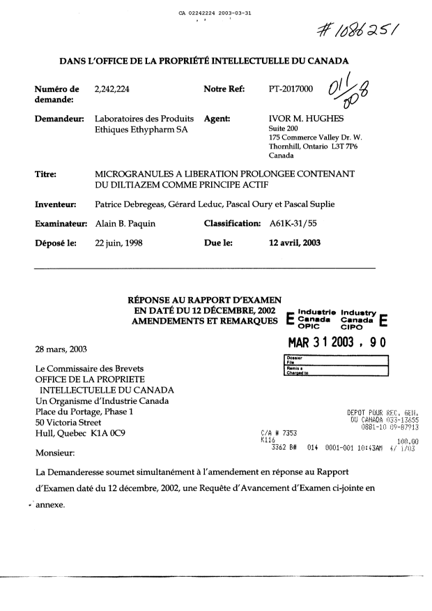 Canadian Patent Document 2242224. Prosecution-Amendment 20021231. Image 1 of 57