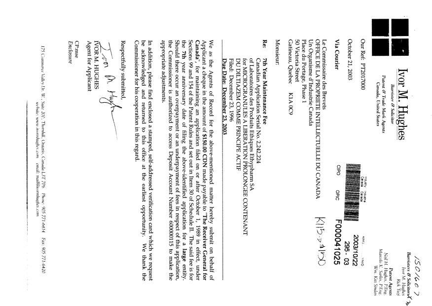 Document de brevet canadien 2242224. Taxes 20031022. Image 1 de 1