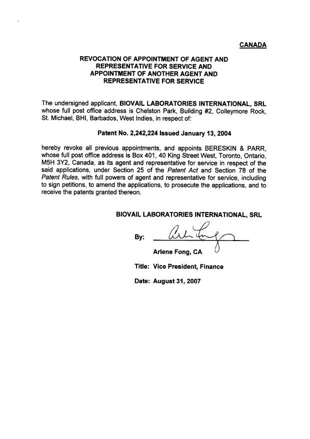 Canadian Patent Document 2242224. Correspondence 20061220. Image 3 of 3