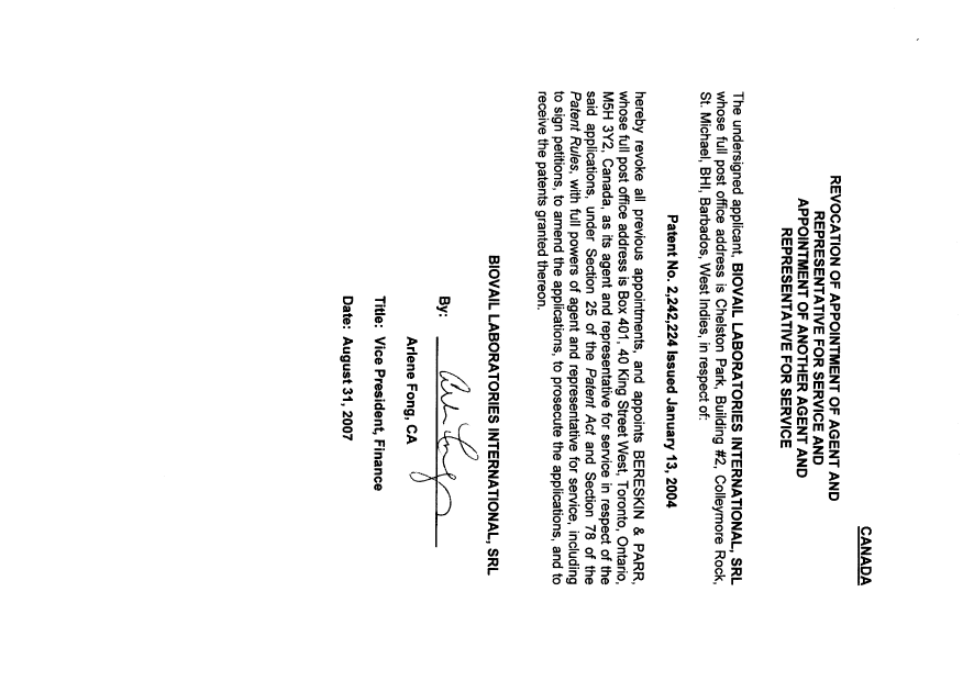 Document de brevet canadien 2242224. Correspondance 20061220. Image 3 de 3