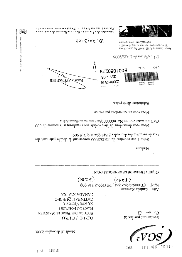 Canadian Patent Document 2242224. Correspondence 20071216. Image 1 of 3