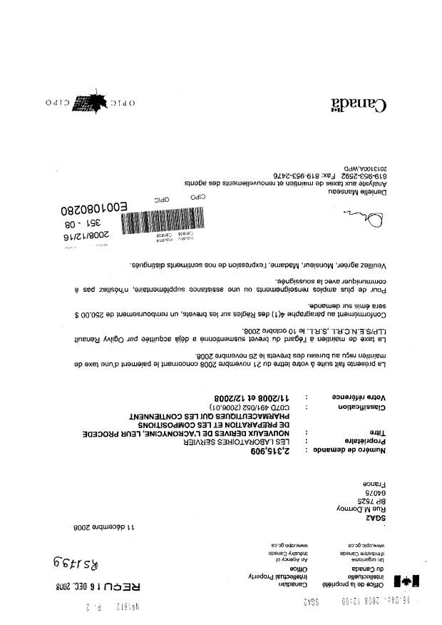 Canadian Patent Document 2242224. Correspondence 20071216. Image 2 of 3