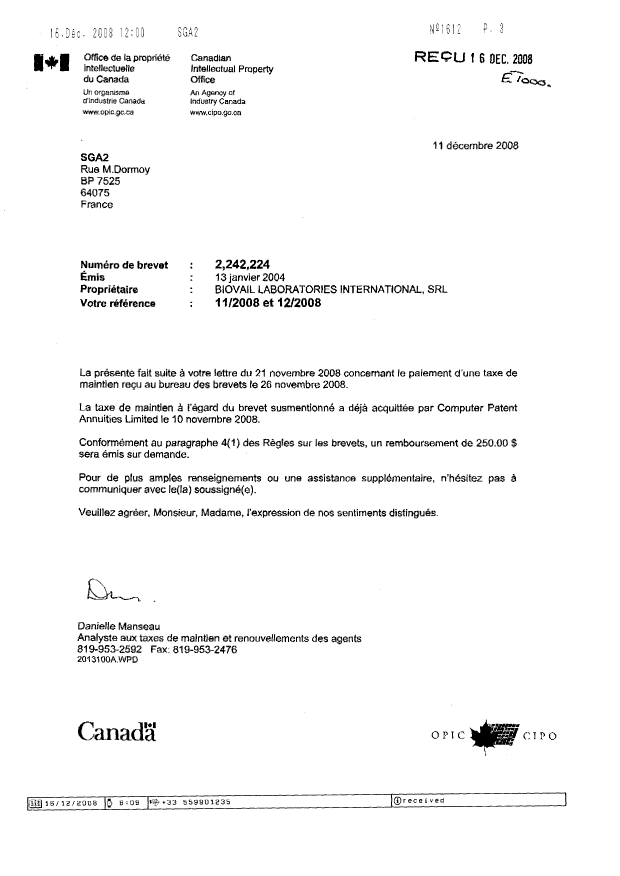 Canadian Patent Document 2242224. Correspondence 20071216. Image 3 of 3