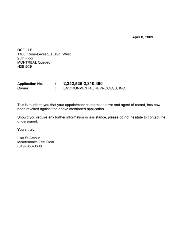 Canadian Patent Document 2242535. Correspondence 20090408. Image 1 of 1