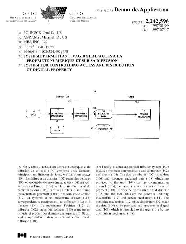 Document de brevet canadien 2242596. Page couverture 19981013. Image 1 de 1