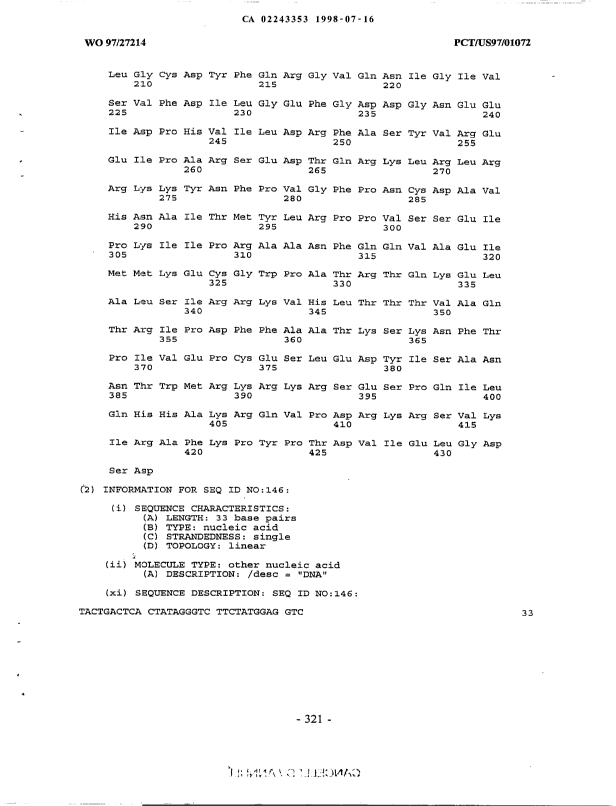 Canadian Patent Document 2243353. Description 19990125. Image 322 of 322