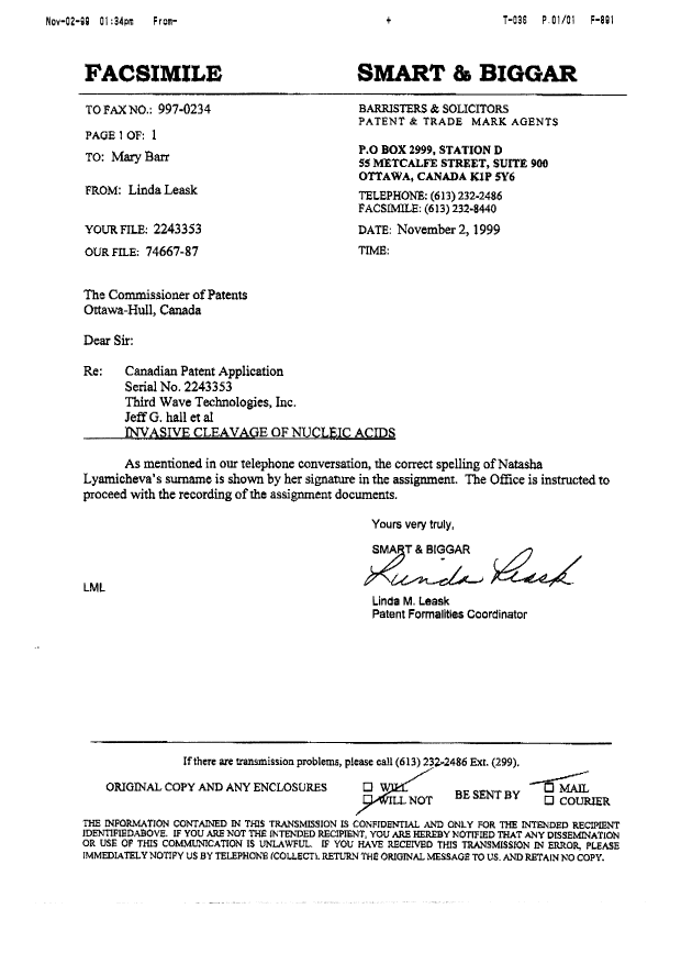 Document de brevet canadien 2243353. Cession 19991102. Image 1 de 2
