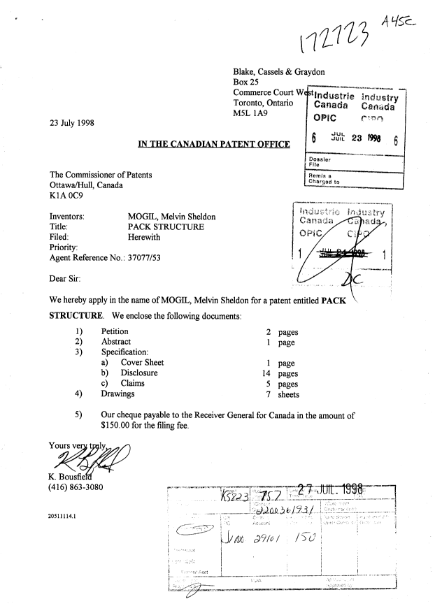 Document de brevet canadien 2243820. Cession 19980723. Image 1 de 3