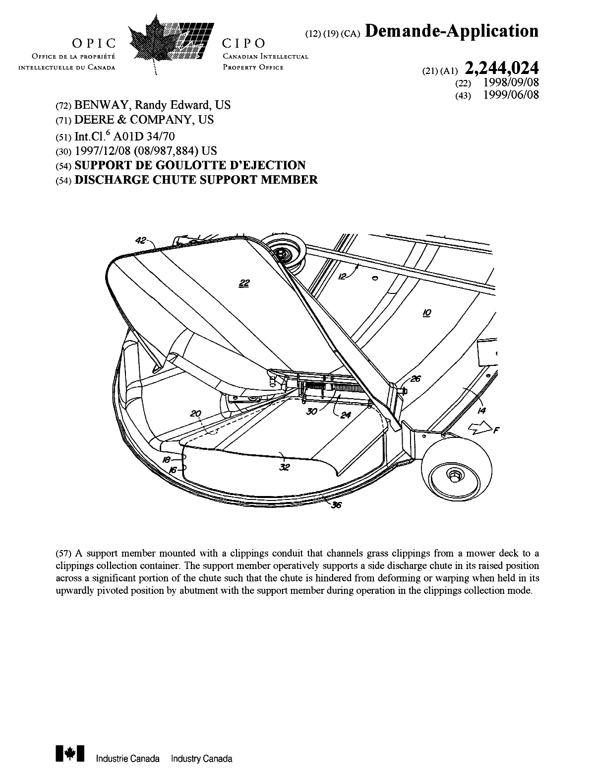 Canadian Patent Document 2244024. Cover Page 19990623. Image 1 of 1