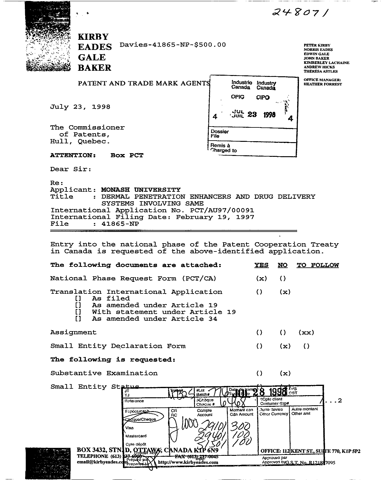 Document de brevet canadien 2244089. Cession 19980723. Image 1 de 6