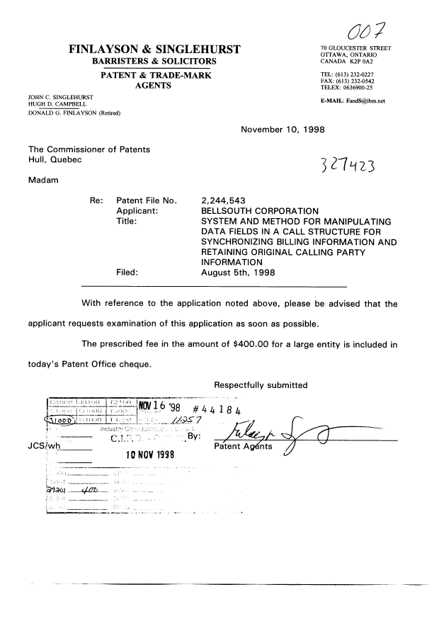 Canadian Patent Document 2244543. Prosecution-Amendment 19971210. Image 1 of 1
