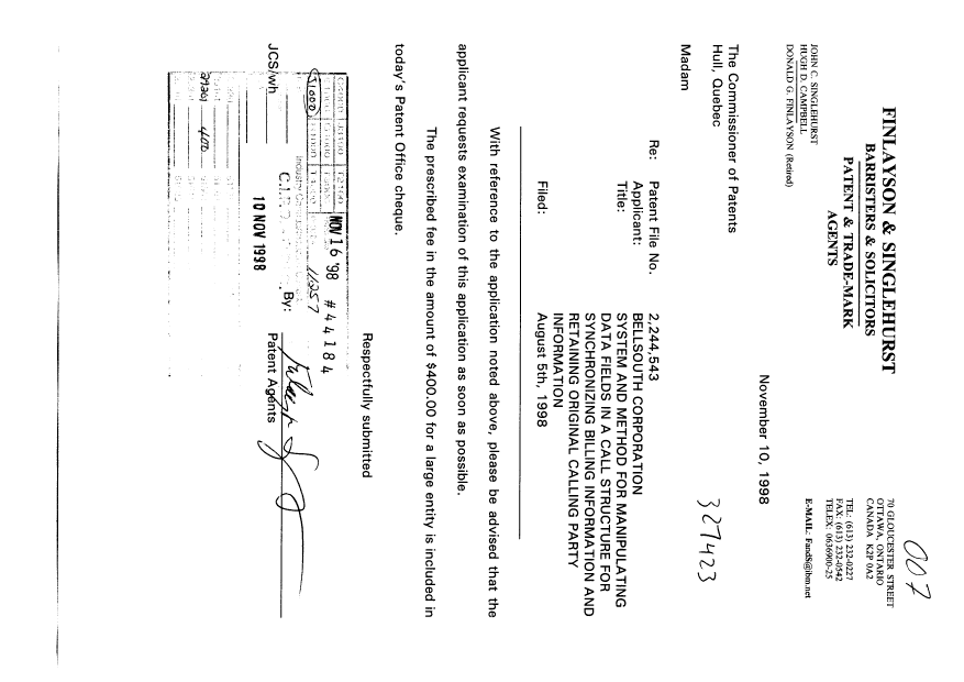 Document de brevet canadien 2244543. Poursuite-Amendment 19971210. Image 1 de 1