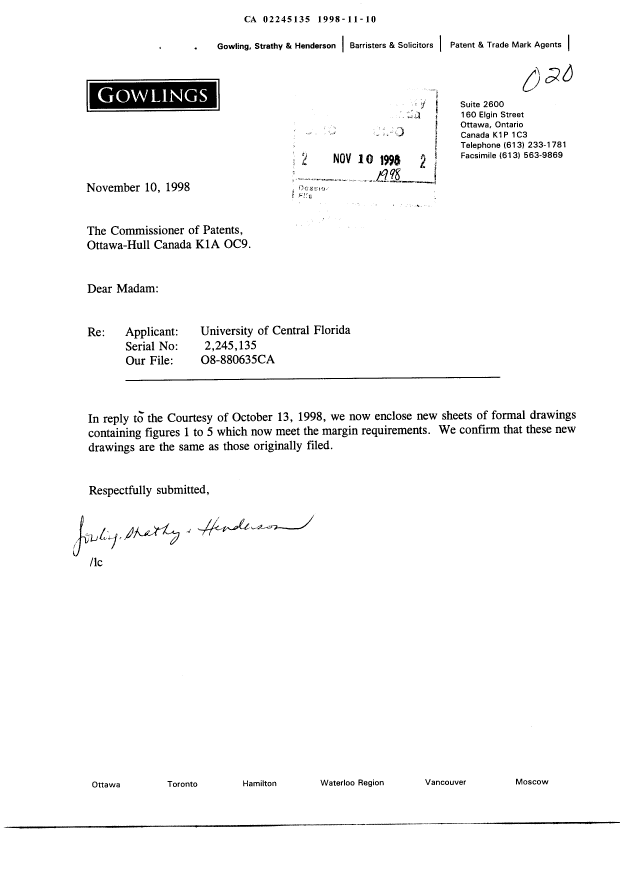 Canadian Patent Document 2245135. Correspondence 19971210. Image 1 of 6