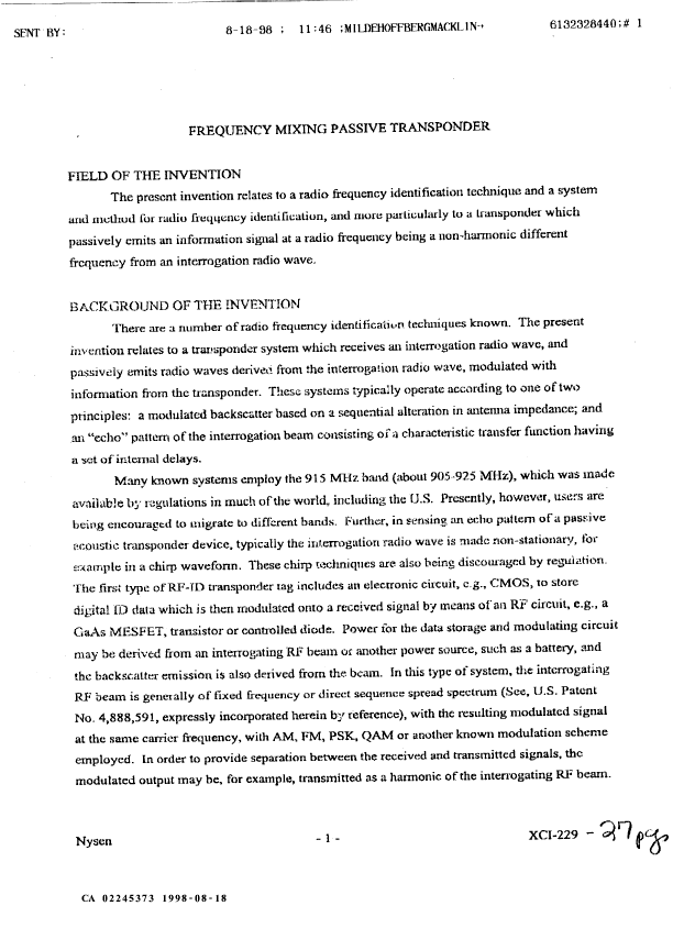 Document de brevet canadien 2245373. Description 19980818. Image 1 de 18