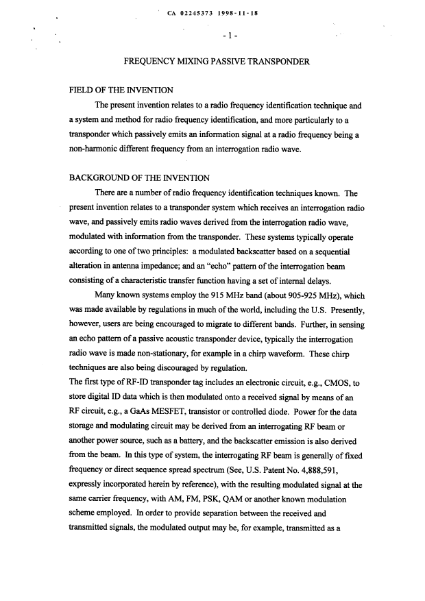 Canadian Patent Document 2245373. Description 19981118. Image 1 of 19