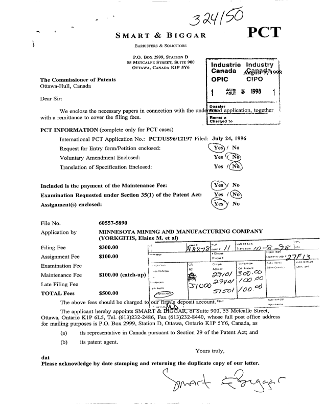 Document de brevet canadien 2245620. Cession 19980805. Image 1 de 4
