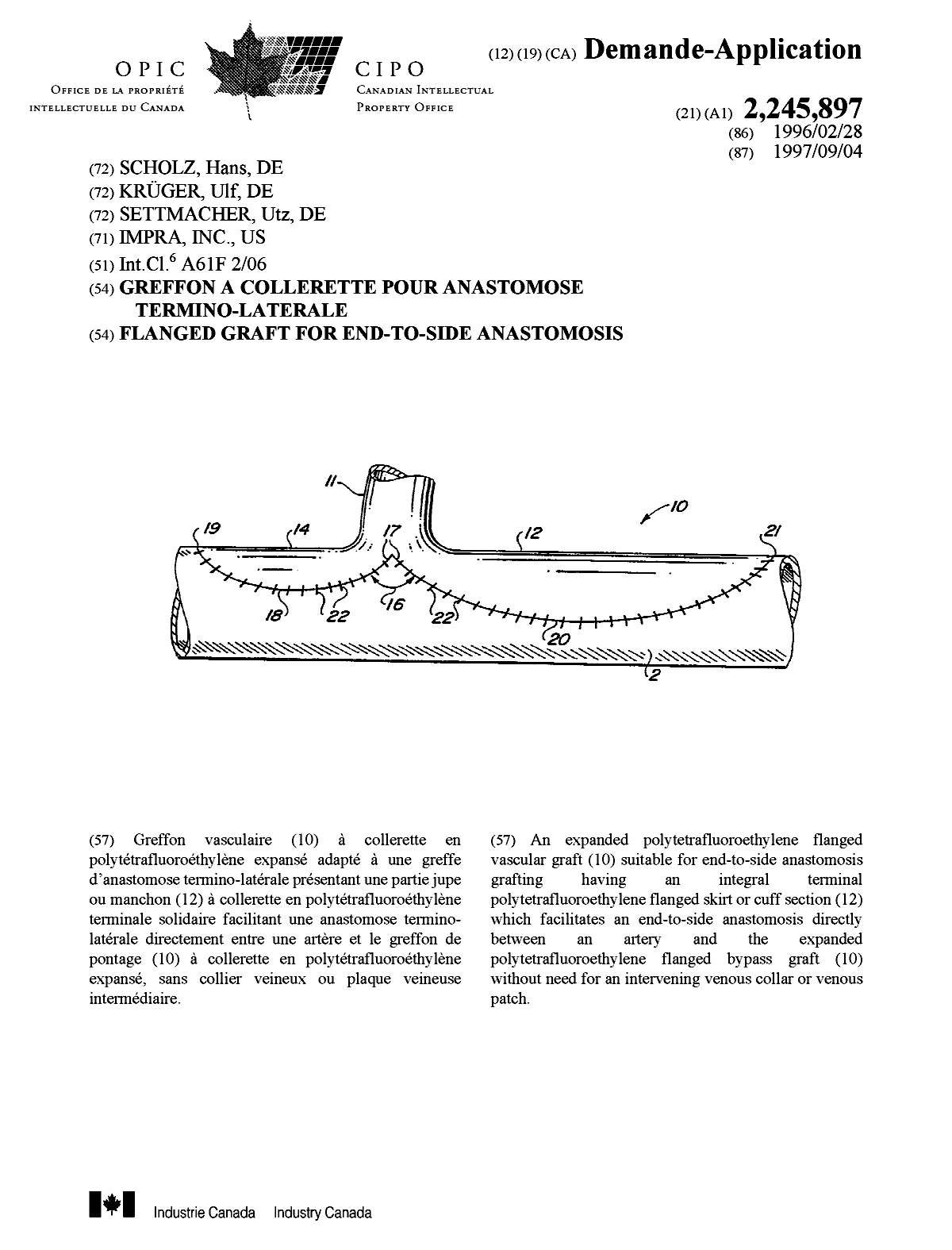 Canadian Patent Document 2245897. Cover Page 19981029. Image 1 of 1