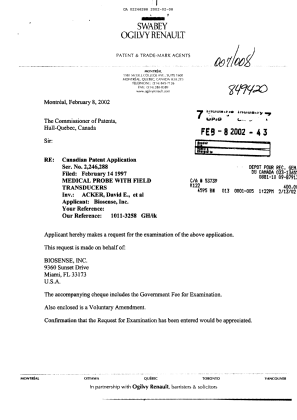 Canadian Patent Document 2246288. Prosecution-Amendment 20020208. Image 1 of 9