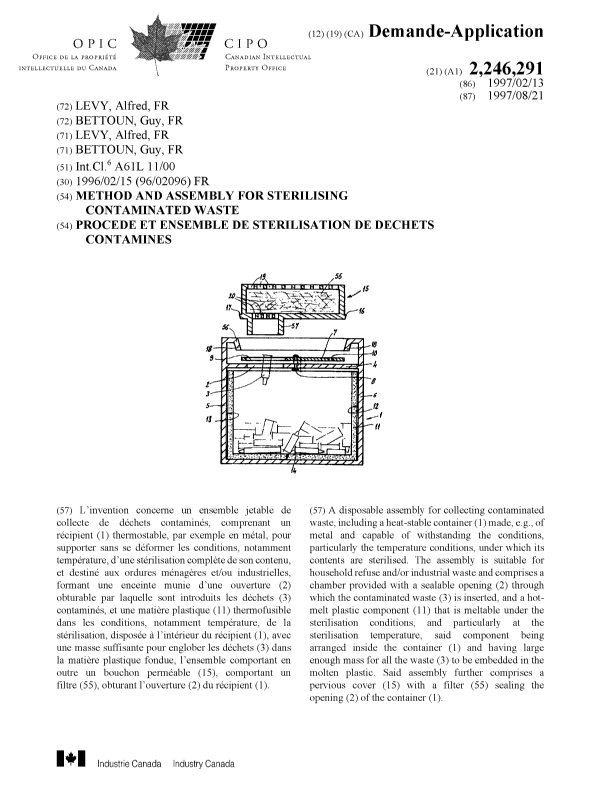Document de brevet canadien 2246291. Page couverture 19981130. Image 1 de 1