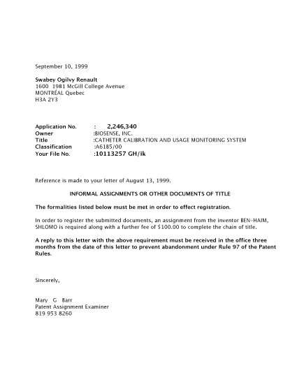 Canadian Patent Document 2246340. Correspondence 19990910. Image 1 of 1