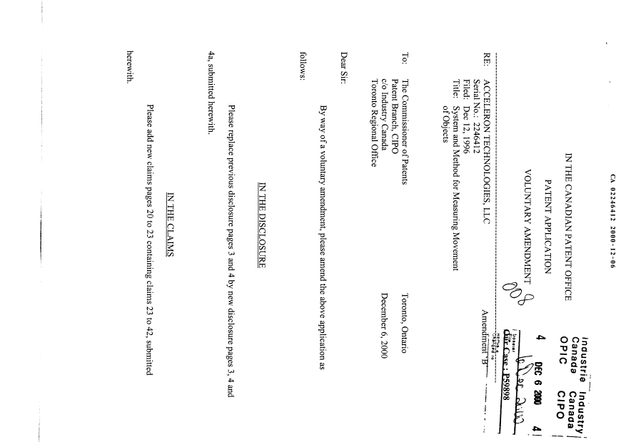 Document de brevet canadien 2246412. Poursuite-Amendment 19991206. Image 1 de 11