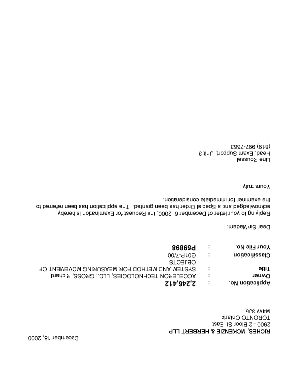 Canadian Patent Document 2246412. Prosecution-Amendment 19991218. Image 1 of 1