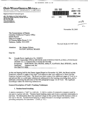 Canadian Patent Document 2246933. Prosecution-Amendment 20051130. Image 1 of 3