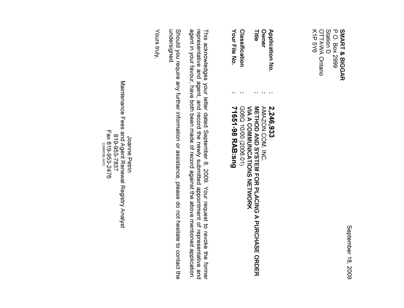 Canadian Patent Document 2246933. Correspondence 20081218. Image 1 of 1