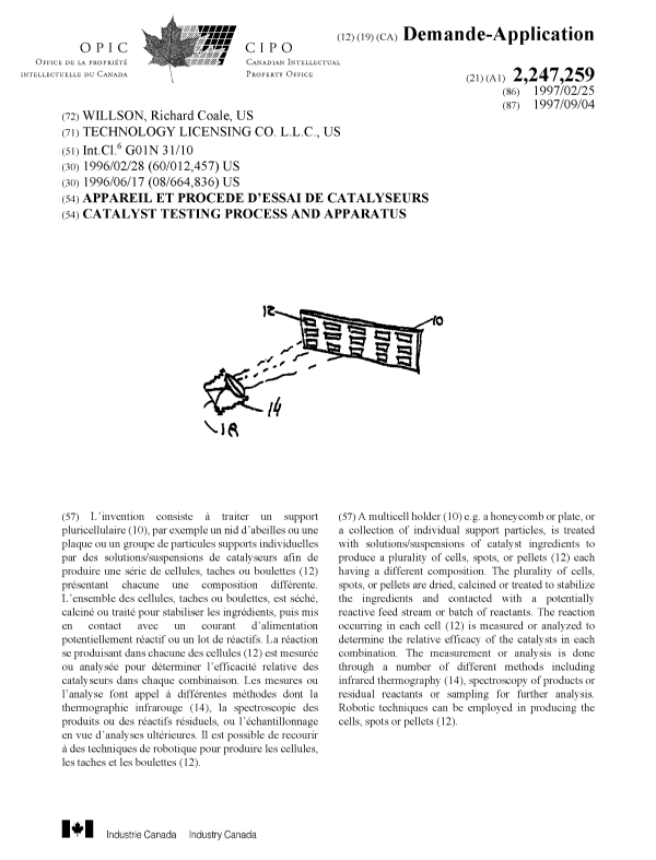 Document de brevet canadien 2247259. Page couverture 19981120. Image 1 de 1