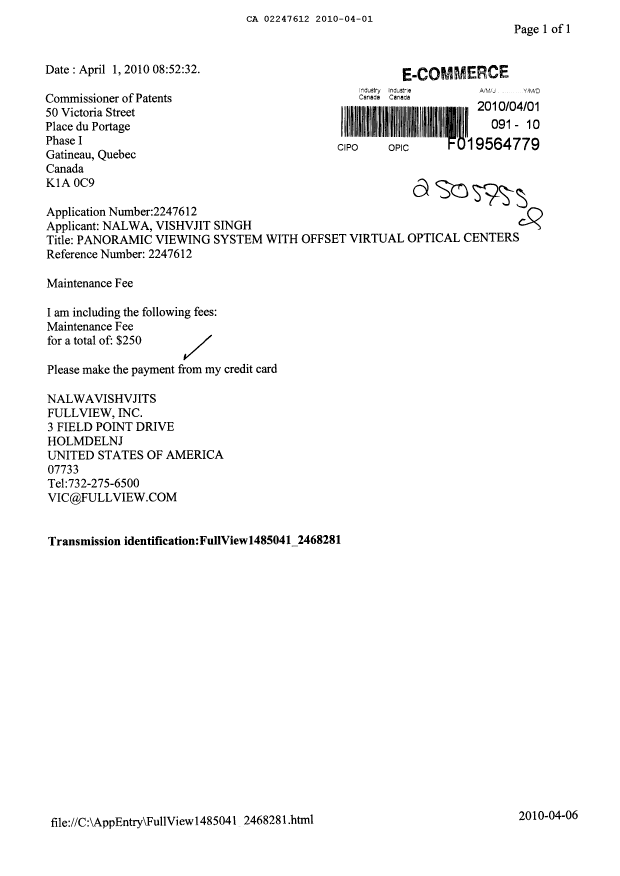 Document de brevet canadien 2247612. Taxes 20100401. Image 1 de 1