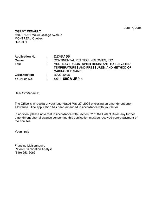 Canadian Patent Document 2248106. Prosecution-Amendment 20041207. Image 1 of 1