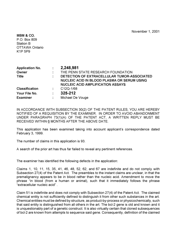 Document de brevet canadien 2248981. Poursuite-Amendment 20011101. Image 1 de 2