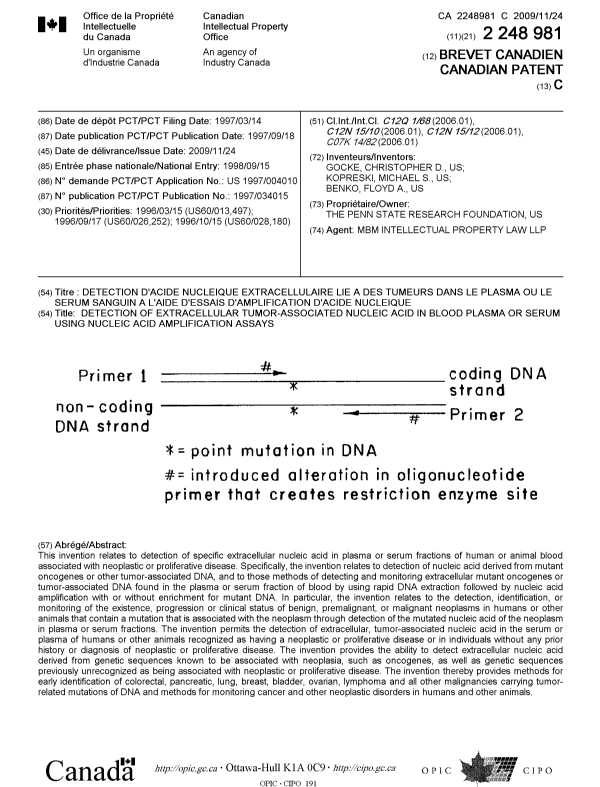 Document de brevet canadien 2248981. Page couverture 20091024. Image 1 de 1