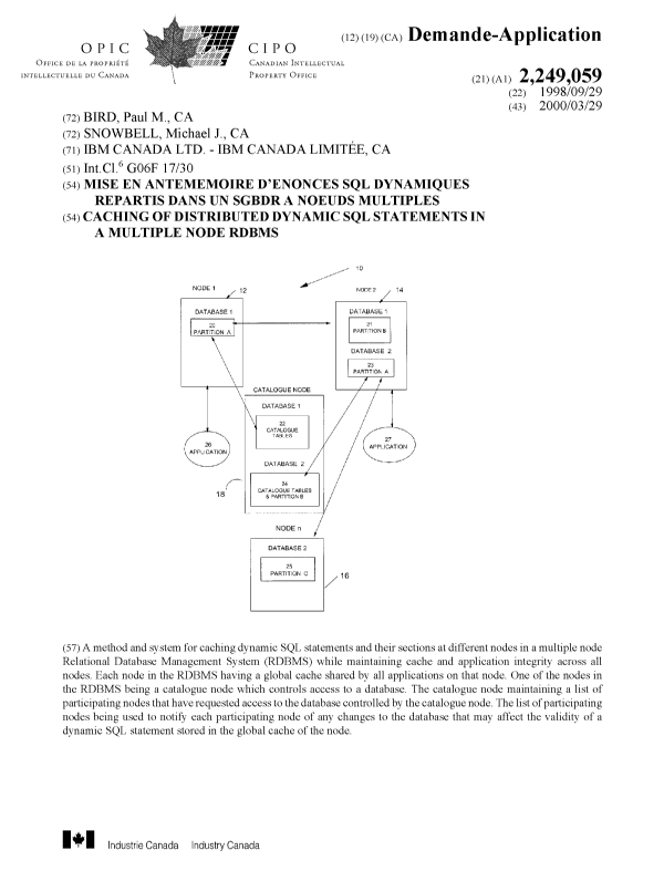 Canadian Patent Document 2249059. Cover Page 19991206. Image 1 of 1