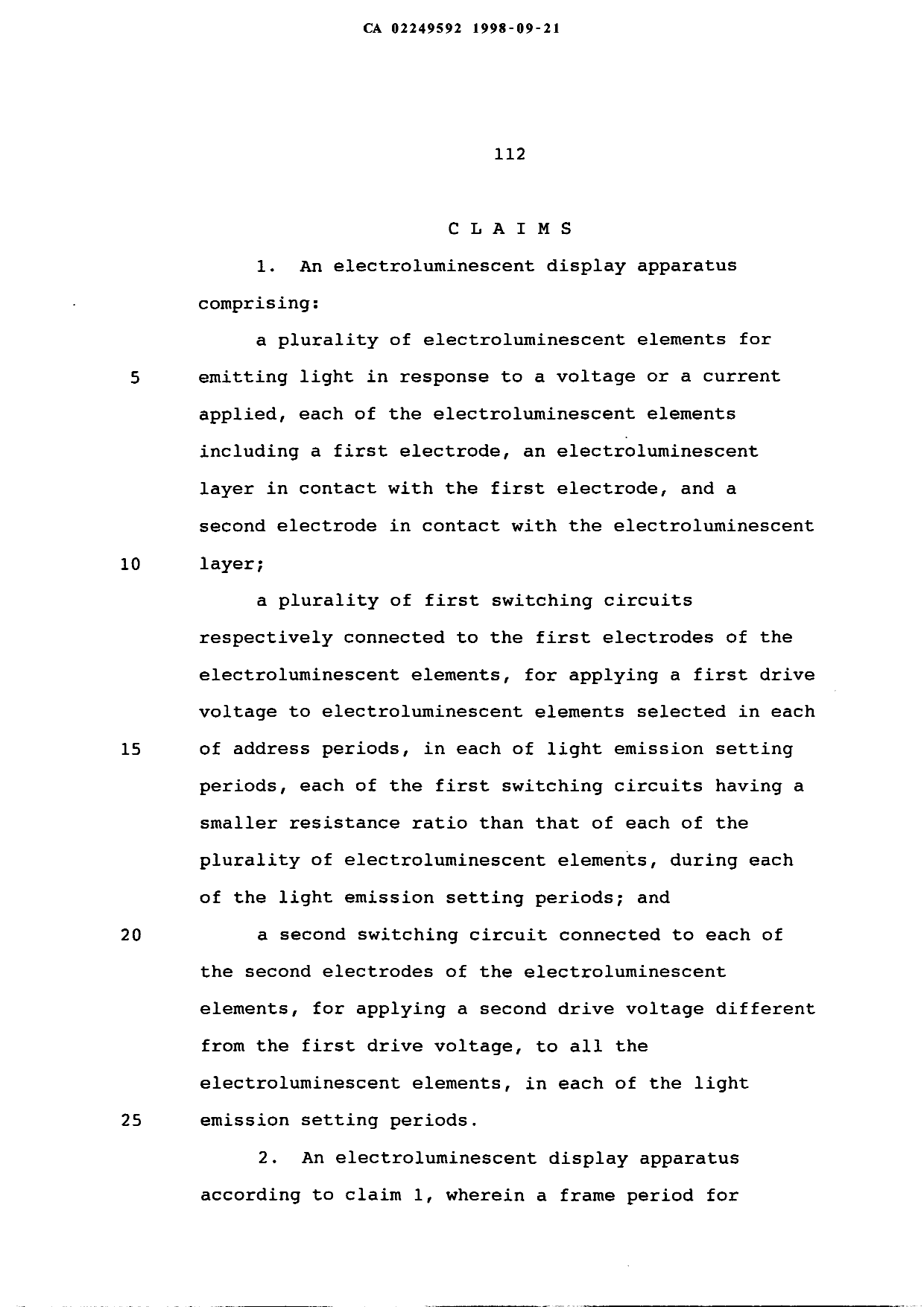Document de brevet canadien 2249592. Revendications 19980921. Image 1 de 9