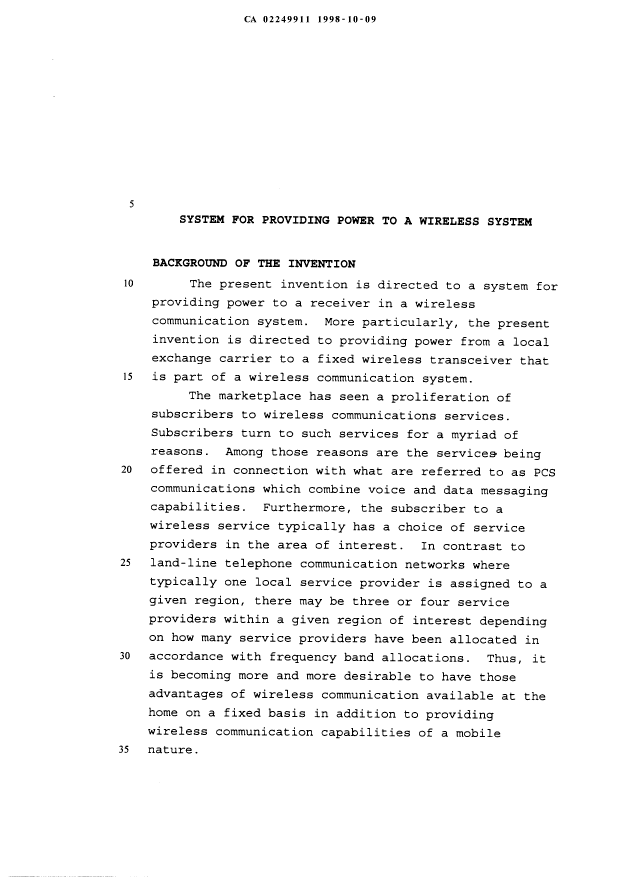 Canadian Patent Document 2249911. Description 19981009. Image 1 of 6