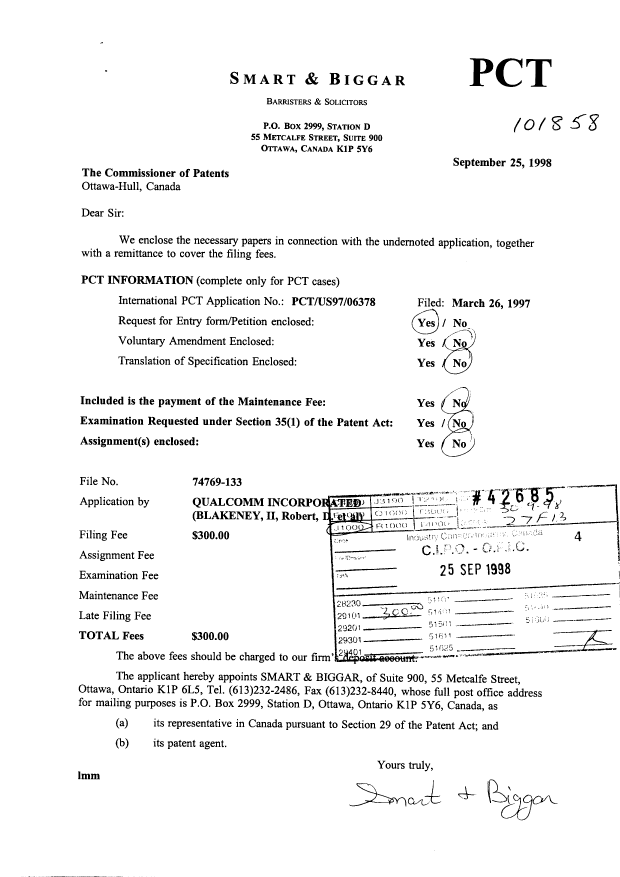Document de brevet canadien 2250032. Cession 19980925. Image 1 de 3