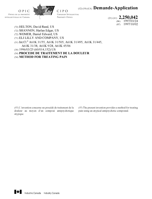 Canadian Patent Document 2250042. Cover Page 19981217. Image 1 of 1