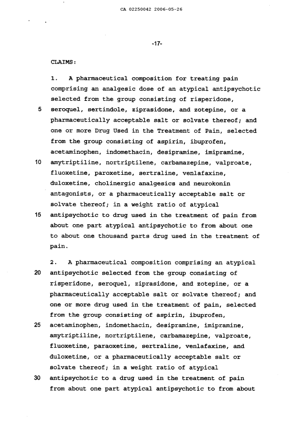 Document de brevet canadien 2250042. Revendications 20060526. Image 1 de 4