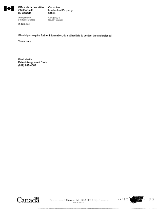 Document de brevet canadien 2250275. Correspondance 19991201. Image 2 de 2